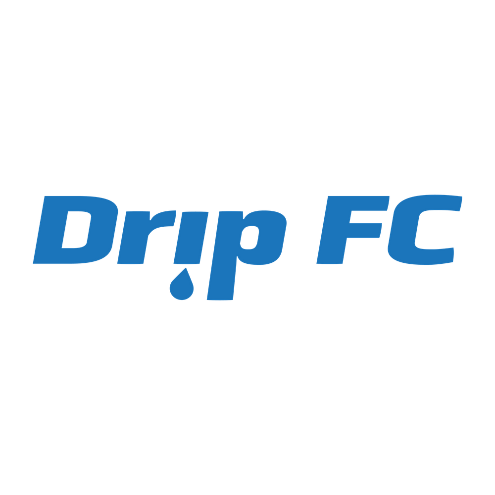 Blue text logo reading 'Drip FC' on a black background.