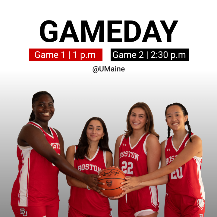 Basketball gameday announcement graphic showing two games against UMaine.