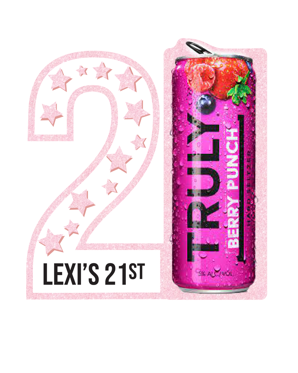 Birthday design featuring the number 2 with stars and a Truly berry punch can.