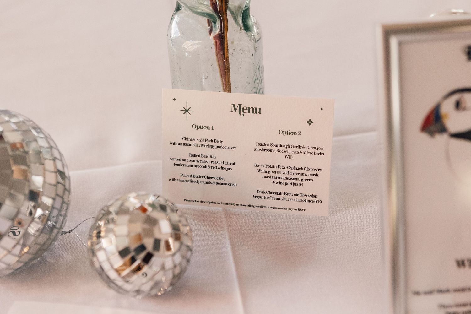 close up of menu on wedding table
