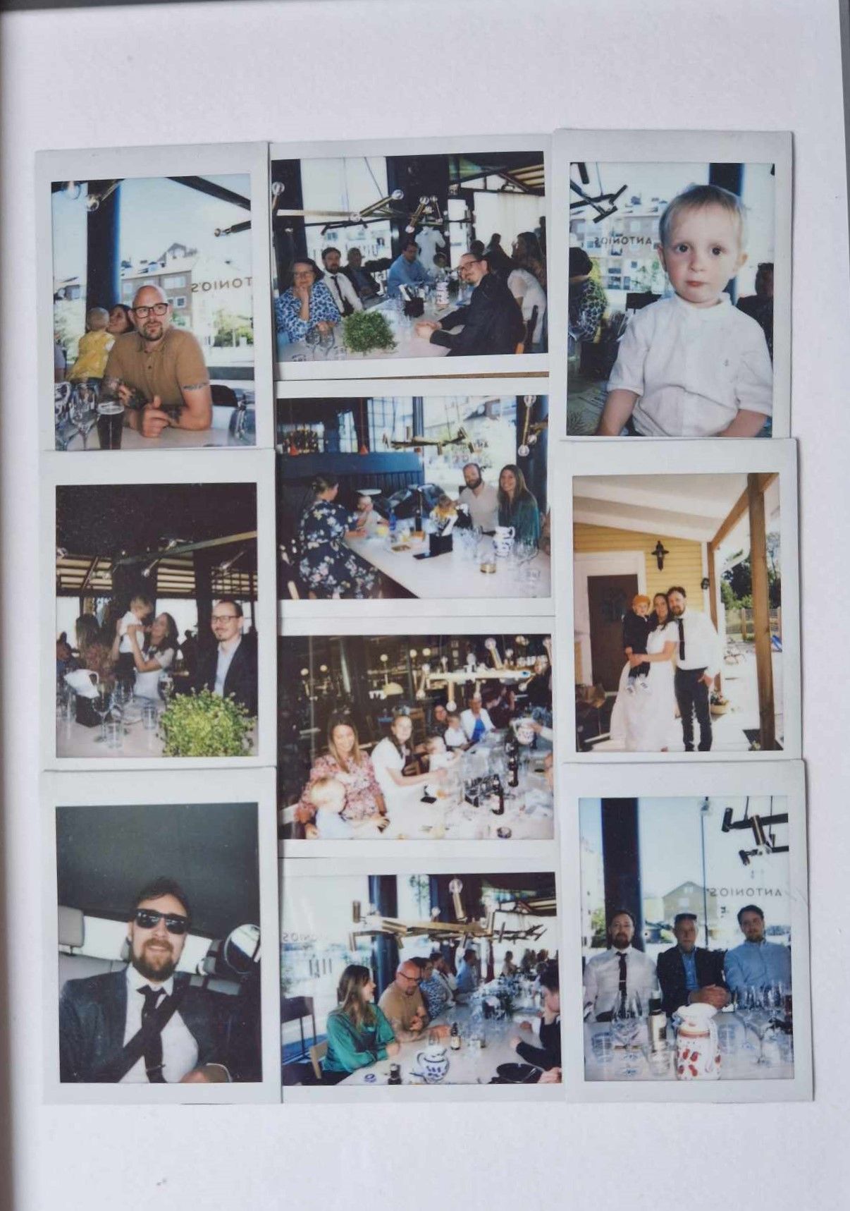 A collection of polaroid-style photos showing various moments from a celebration or gathering.