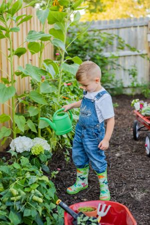 Garden photoshoot boy watering his garden  children photography Panama City Florida