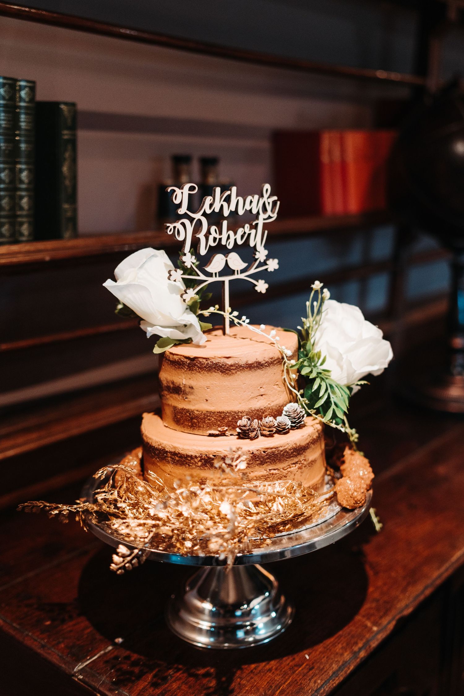 2 tier, brown winter wedding cake, Yorkshire wedding photographer, Emilia Czarnota Photography