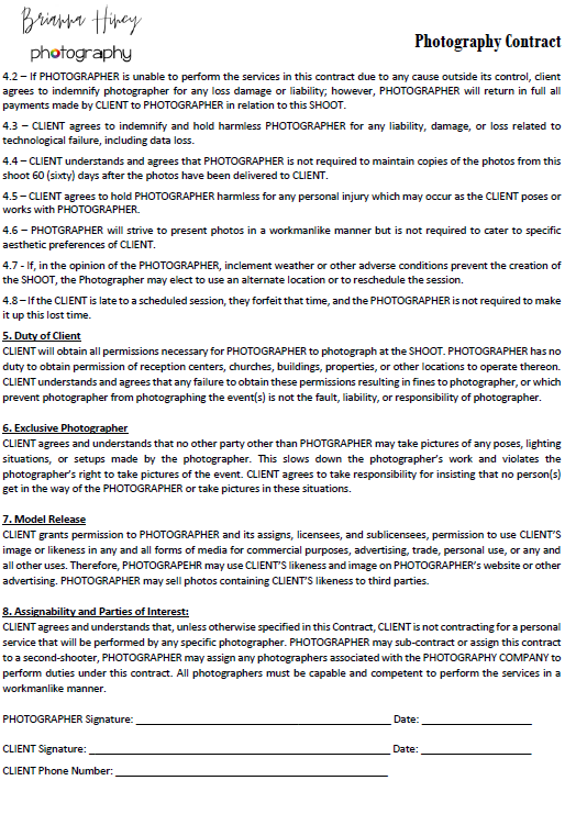 example photography contract