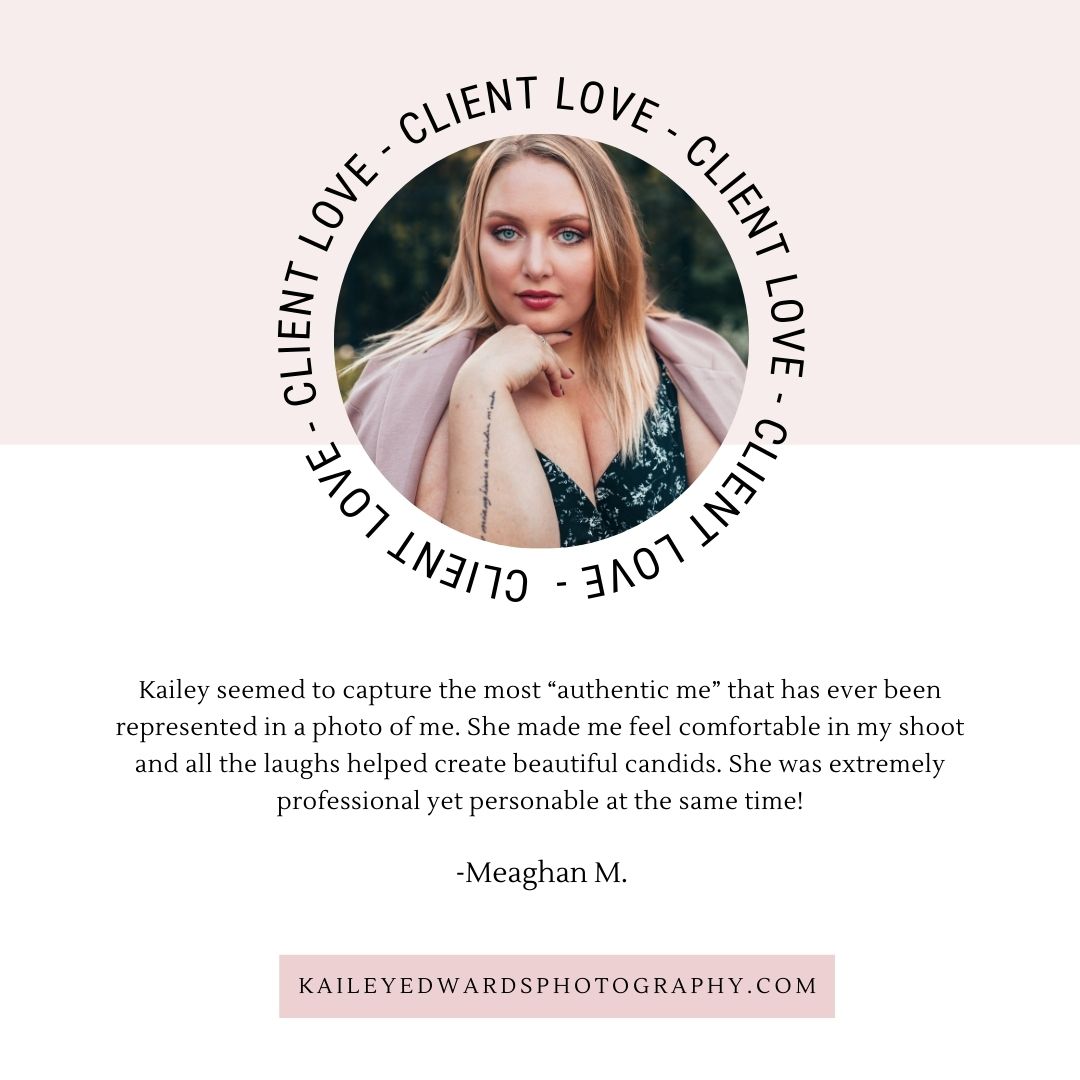 Modern photography branding template with circular client testimonials on pink background.