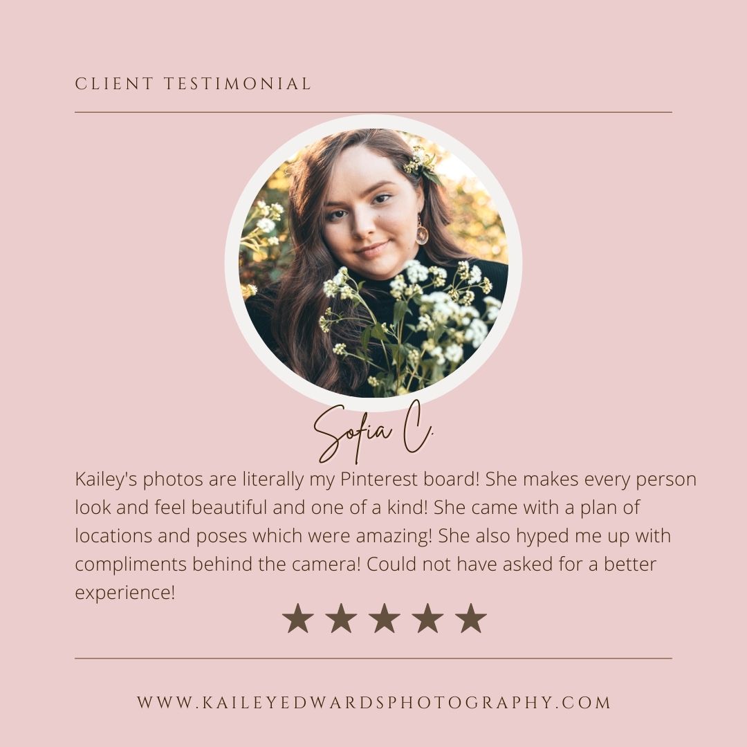 Pink testimonial design template with circular photo frames and text layout.