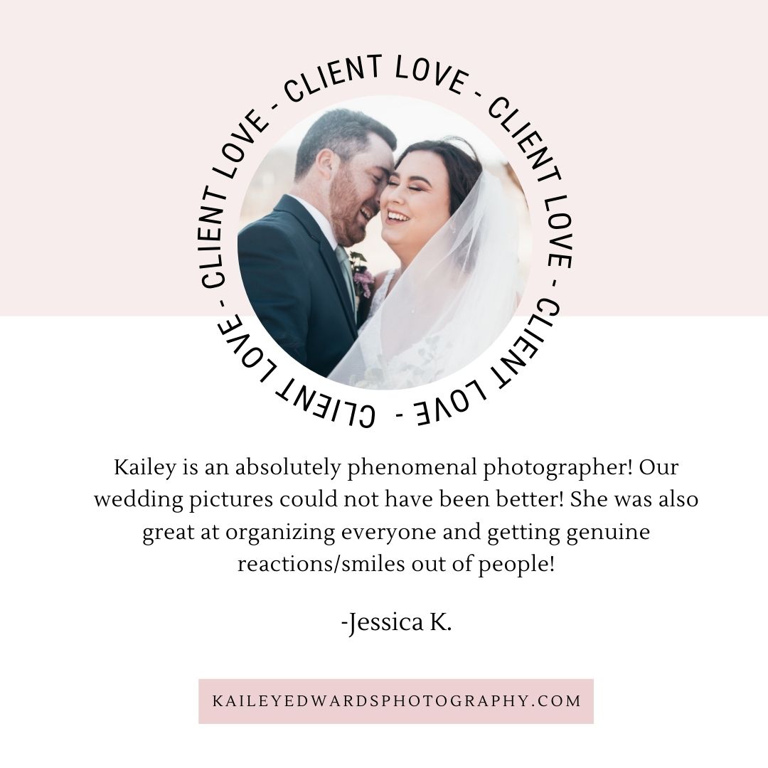 Photography testimonial banner with pink background and circular text border design.