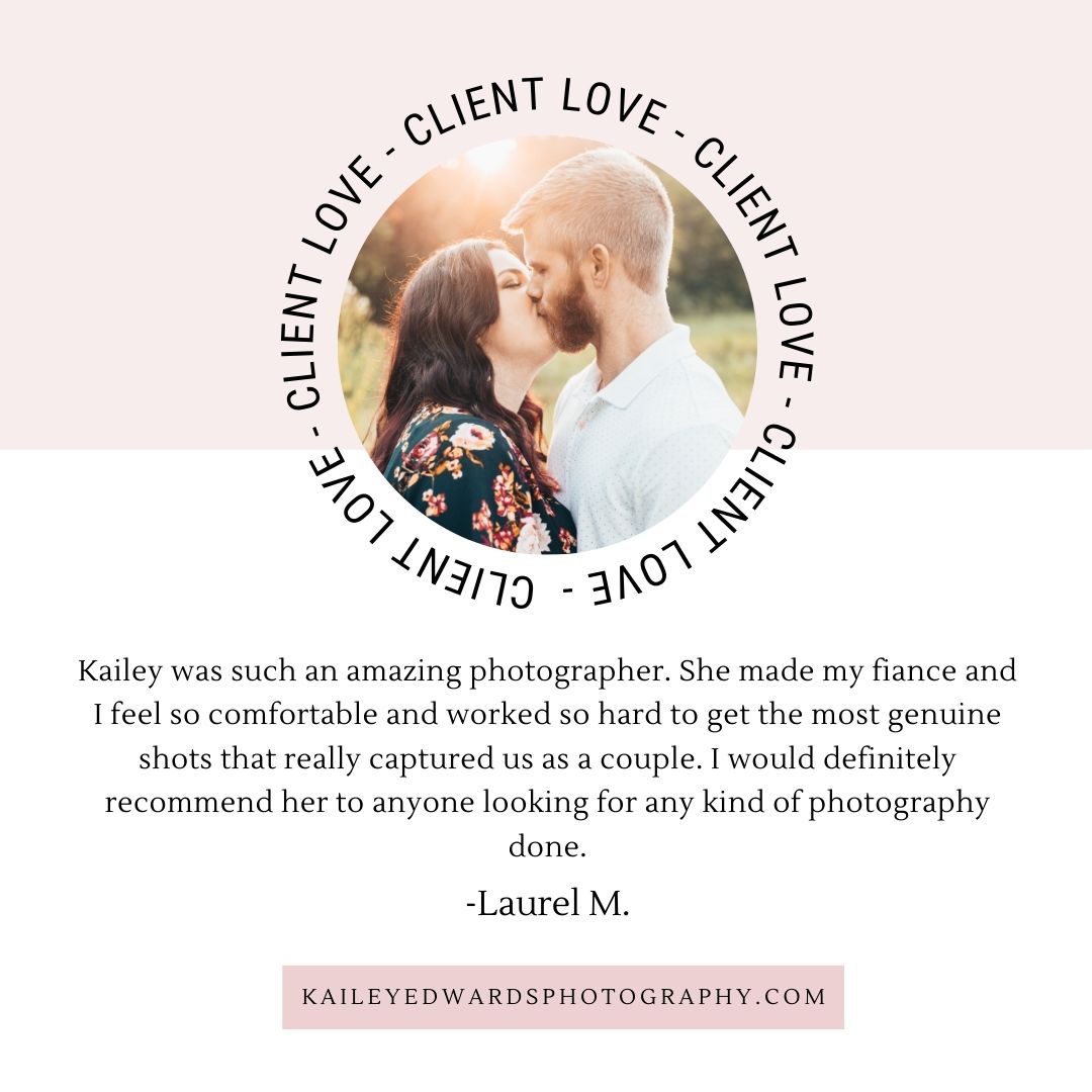 Wedding photography review template with circular design elements and testimonial text.