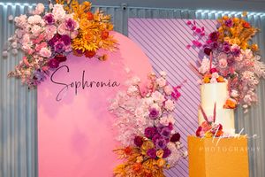 Baptism Christening Baby Event Photography details  Melbourne Western Suburbs Celebration pink purple autumn theme backdrop cake