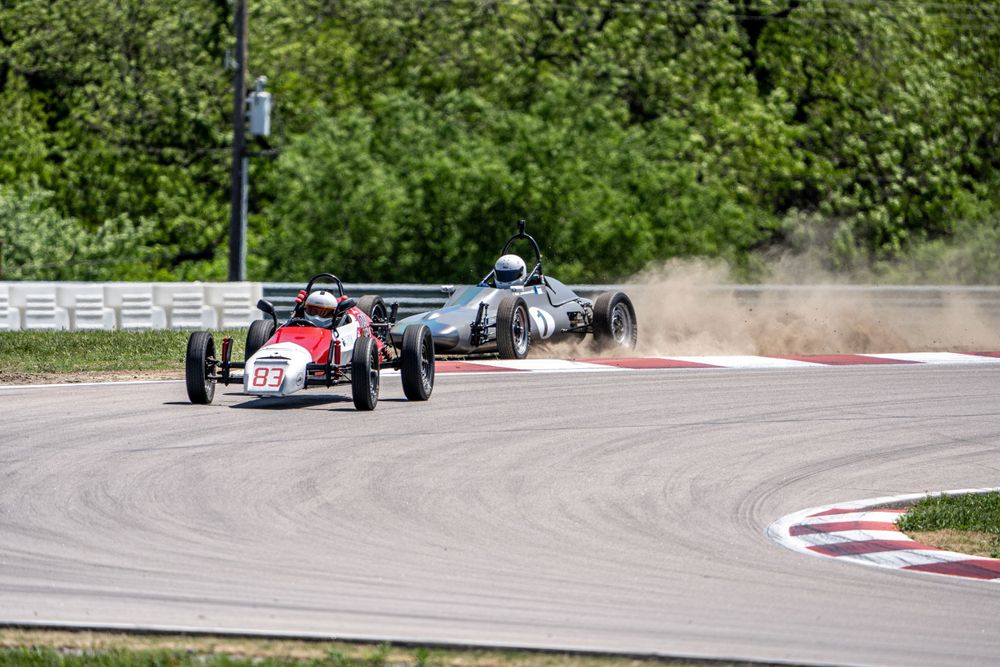Two Formula Vee's Racing at Eagle's Canyon Raceway one offtrack