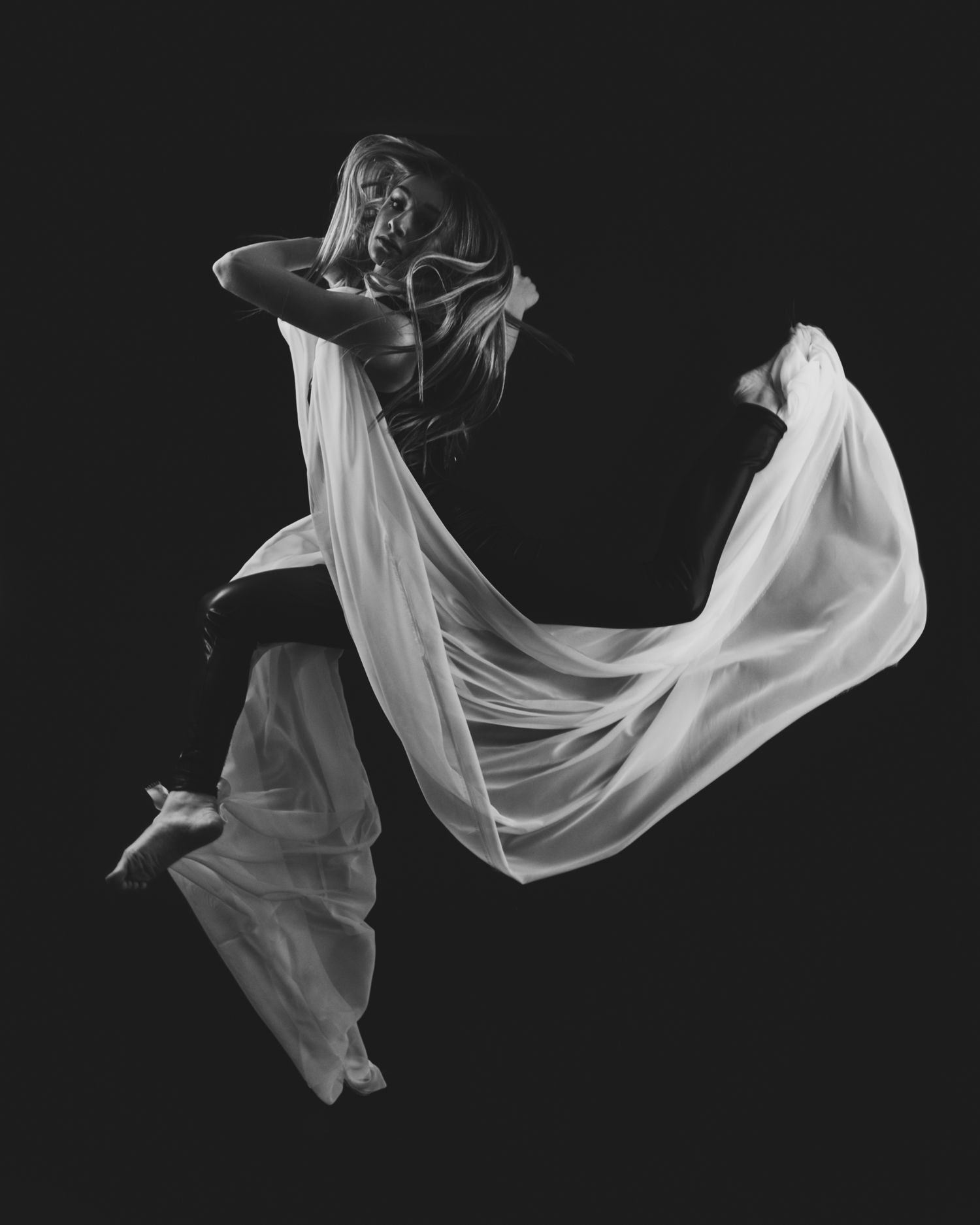creative movement dancer with silk fabric