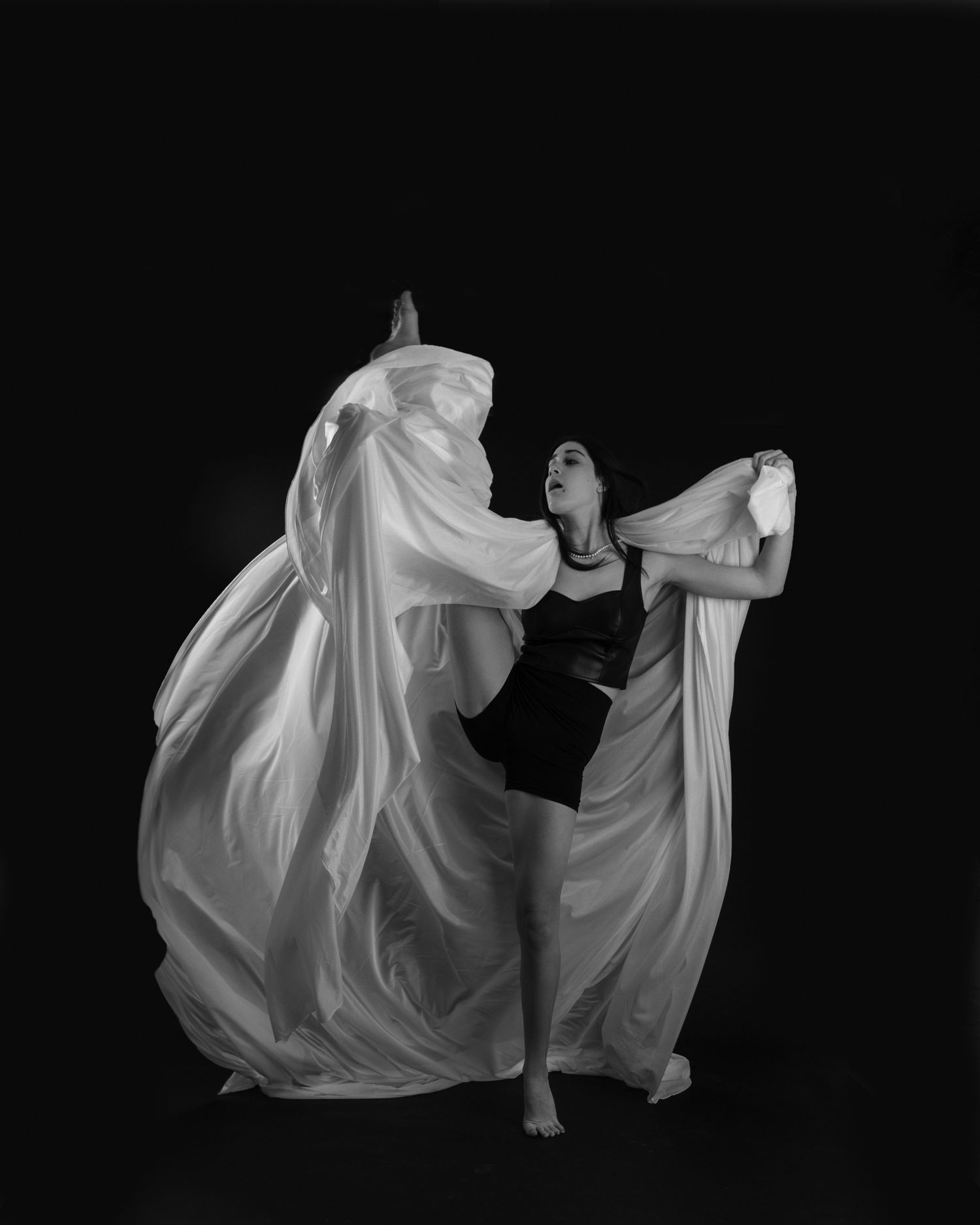 creative movement dancer with silk fabric