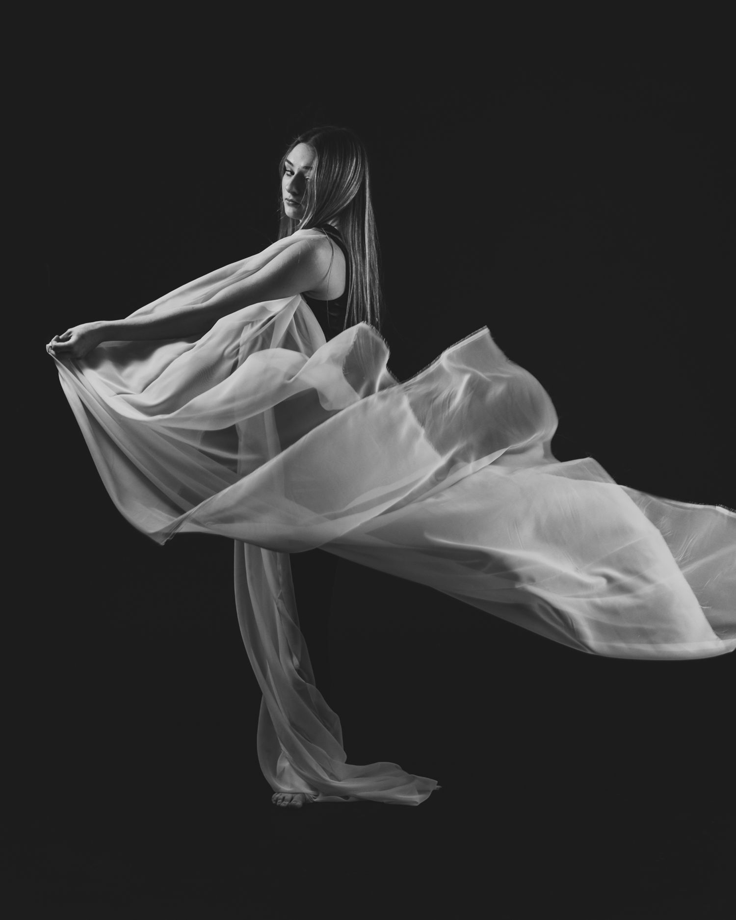creative movement dancer with silk fabric