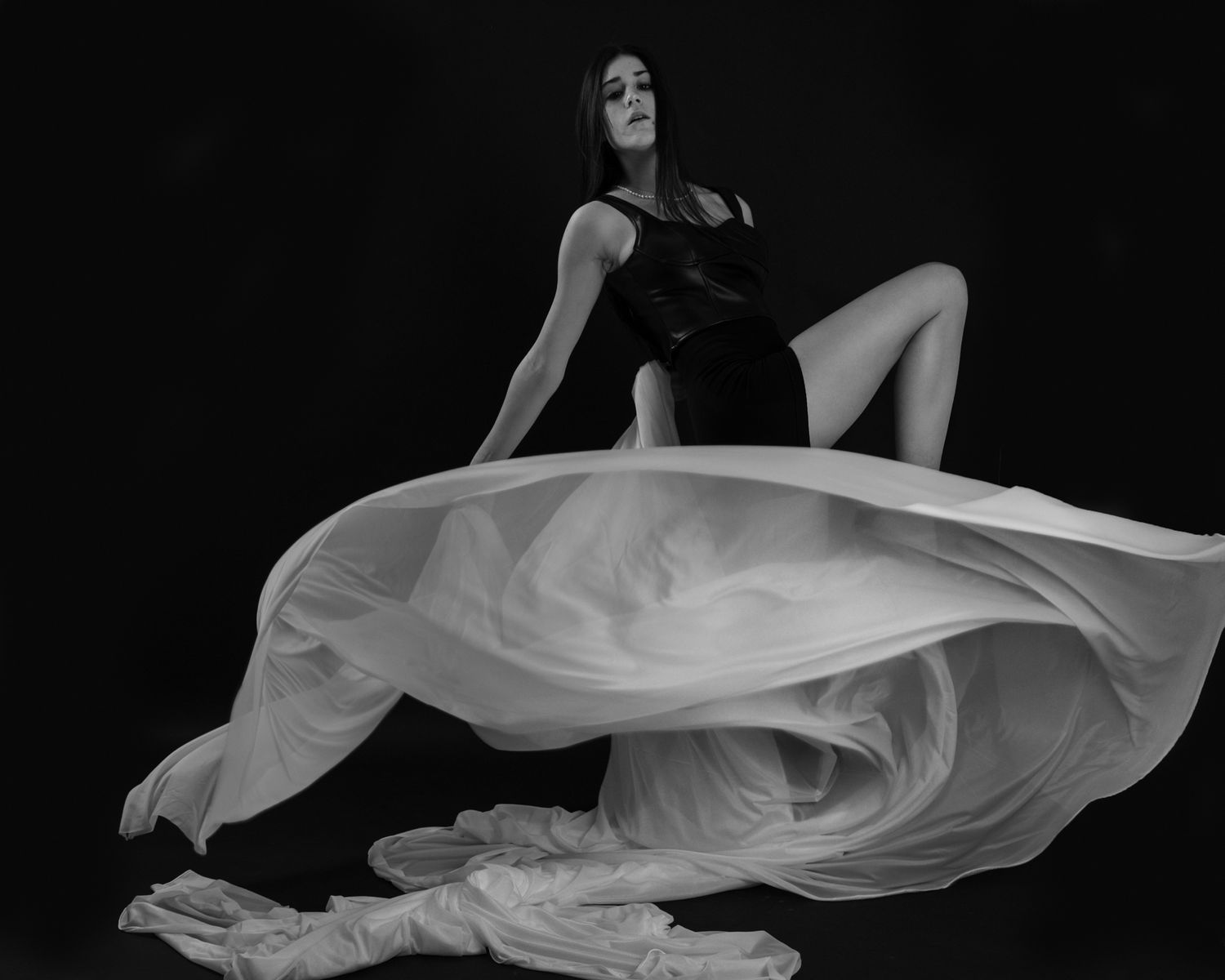 creative movement dancer with silk fabric