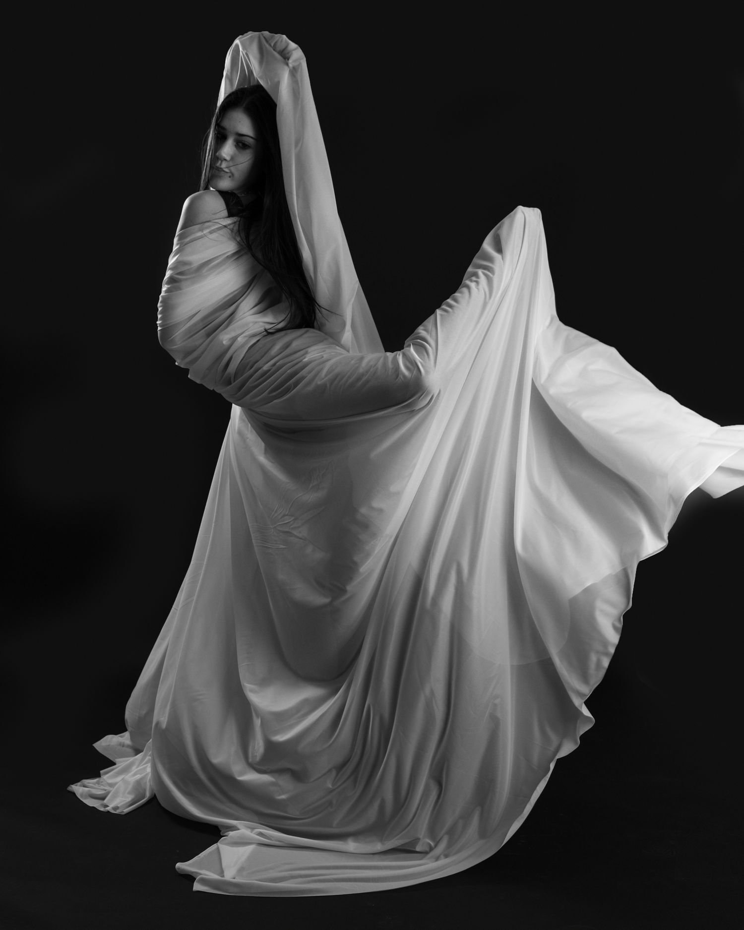 creative movement dancer with silk fabric