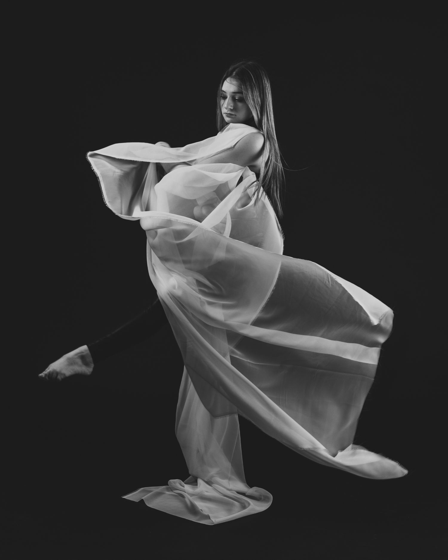 creative movement dancer with silk fabric