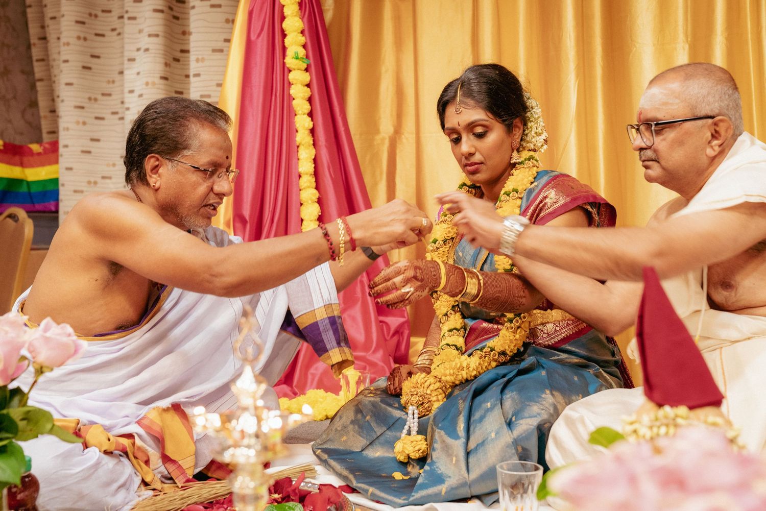 Indian wedding ritual with bride and family, Portland cultural wedding.