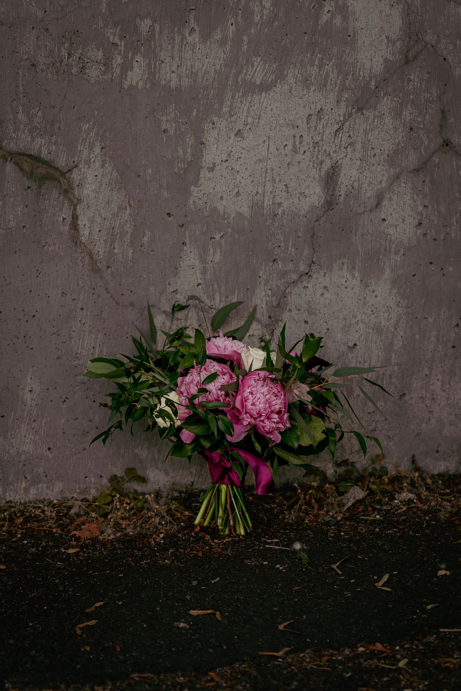Lush wedding bouquet with pink and green florals, PDX elopement.