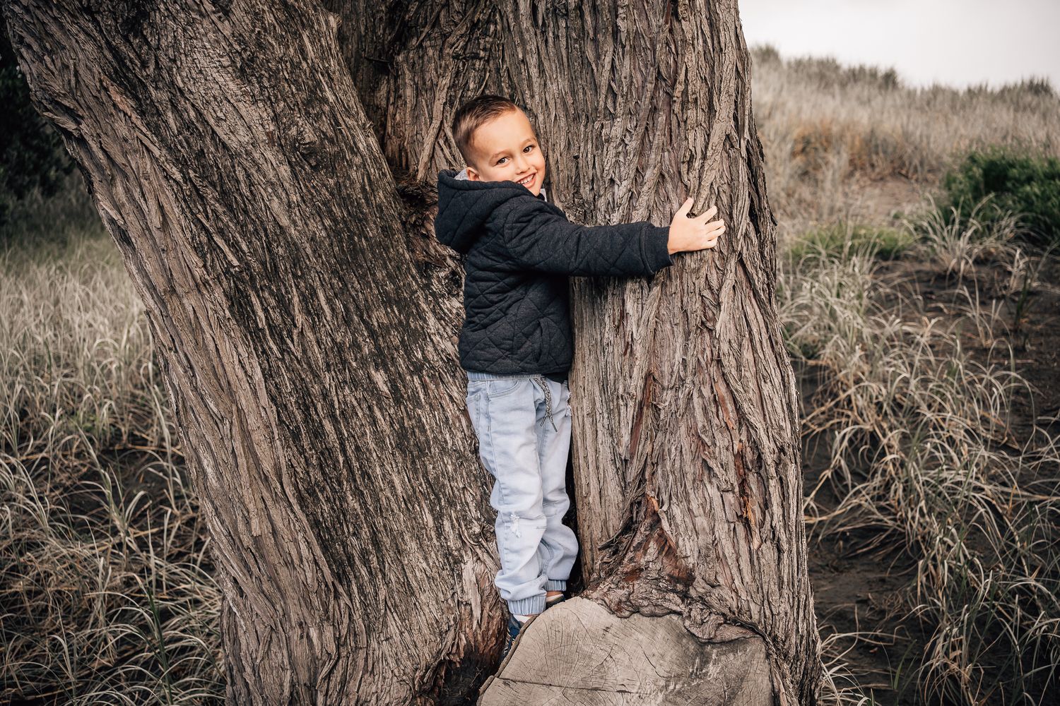 When you're 4 years old and you want to hug a big tree, that's what you do.