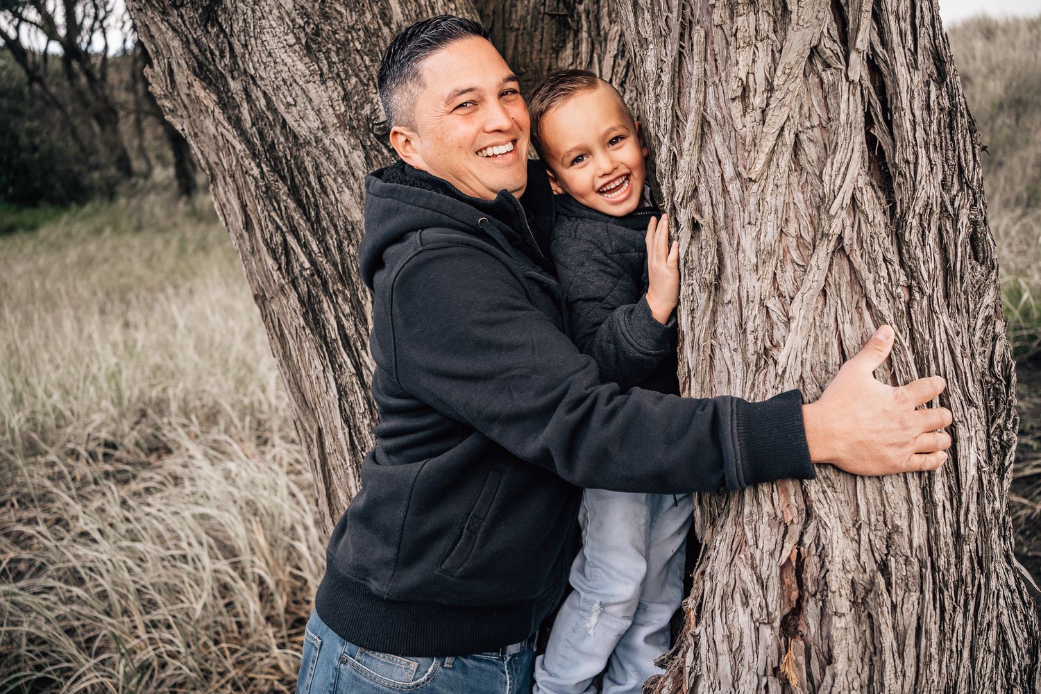 When your dad joins you to hug the tree you were hugging by youself.