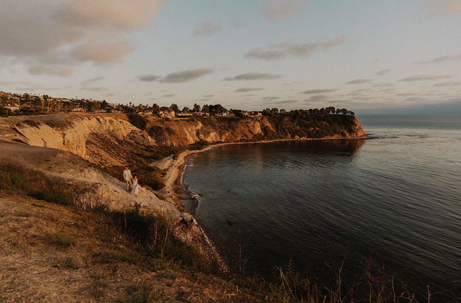 Bride and groom couple's portraits after a Palos Verdes cliffs wedding overlooking the ocean