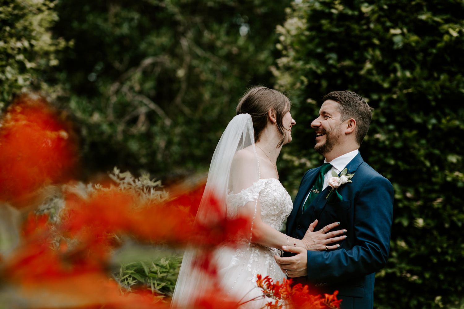 Doxford Hall, wedding couple in gardens for portrait picture