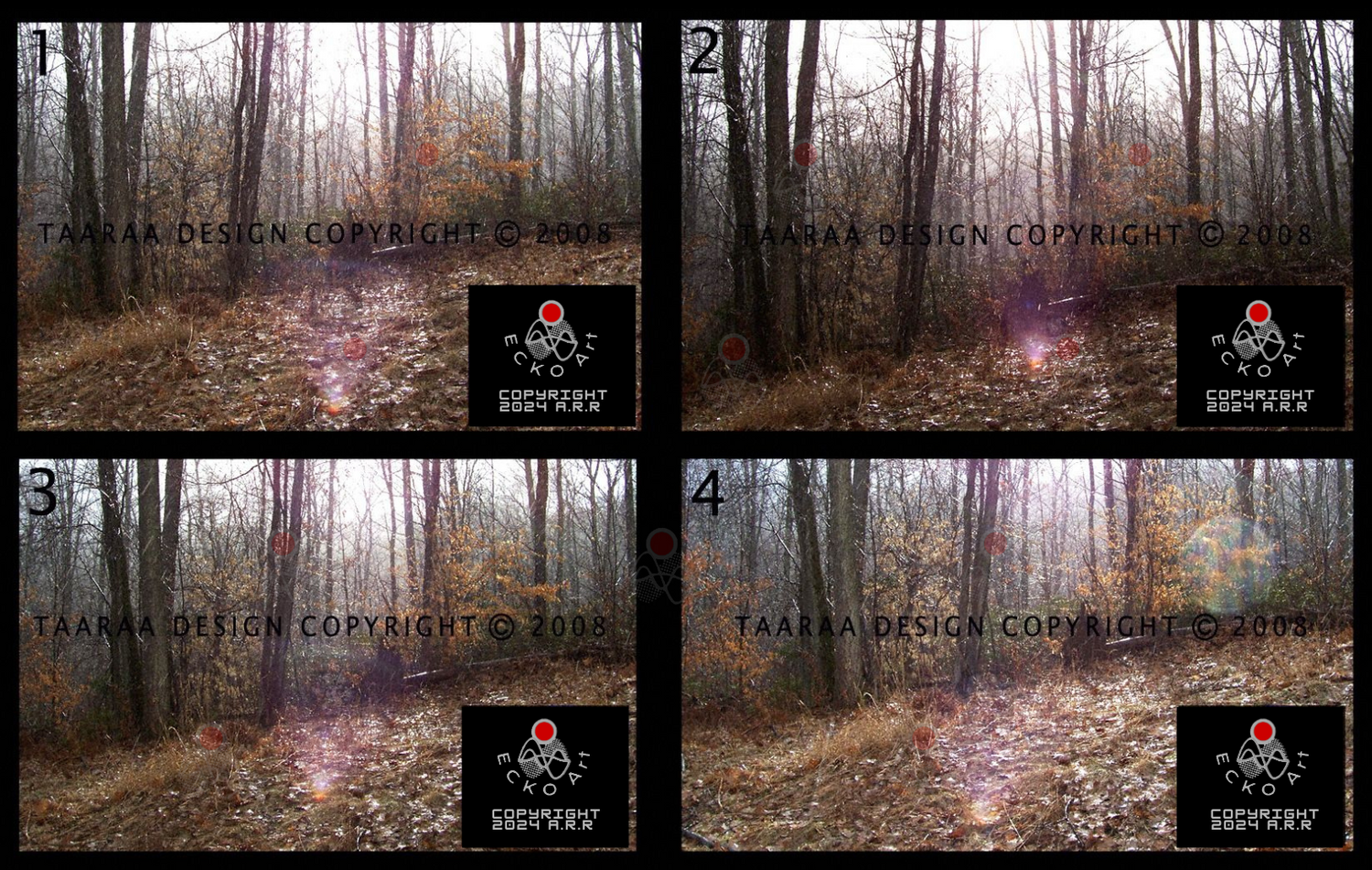4 Photos of A Rainbow Vortex Moving About The Ground. Orb comes from Vortex in Image 4. Minimally adjusted exposure.