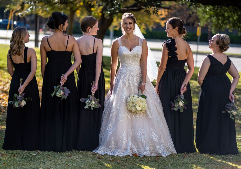 bride and bridesmaids outside in Dallas, TX