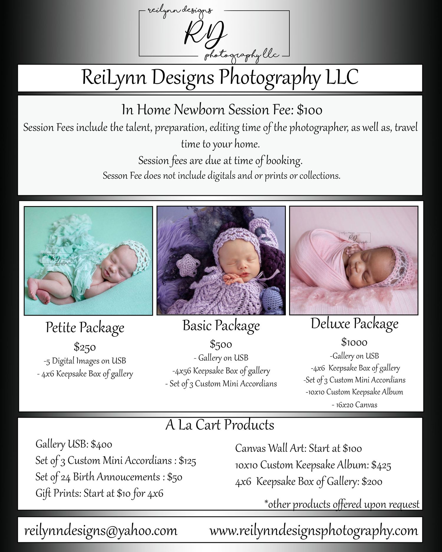 ReiLynn Designs 2025 Newborn Session Packages for In-home photography sessions