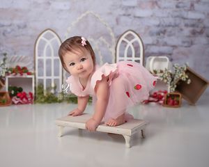 First birthday strawberry themed Cake Smash birthday photoshoot; 1st birthday pictures; studio photography Lexington, SC
