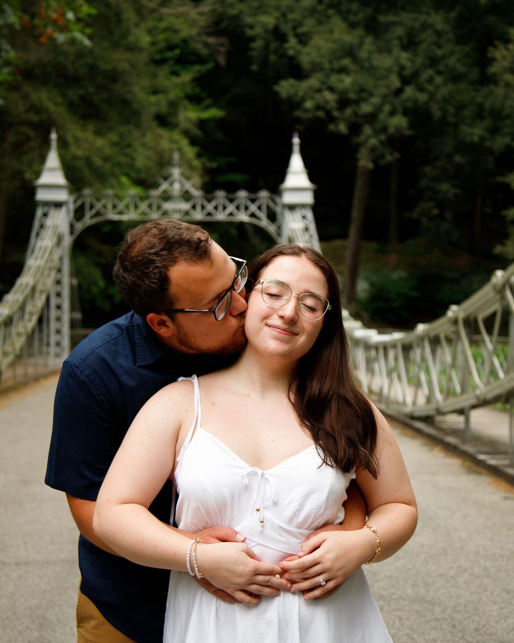 Engaged couple at Cinderella Bridge in Boardman, Ohio.