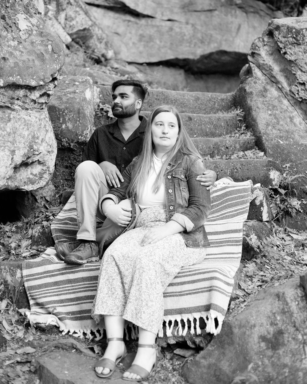 Couple in black & white at Mill Creek Park Ohio.