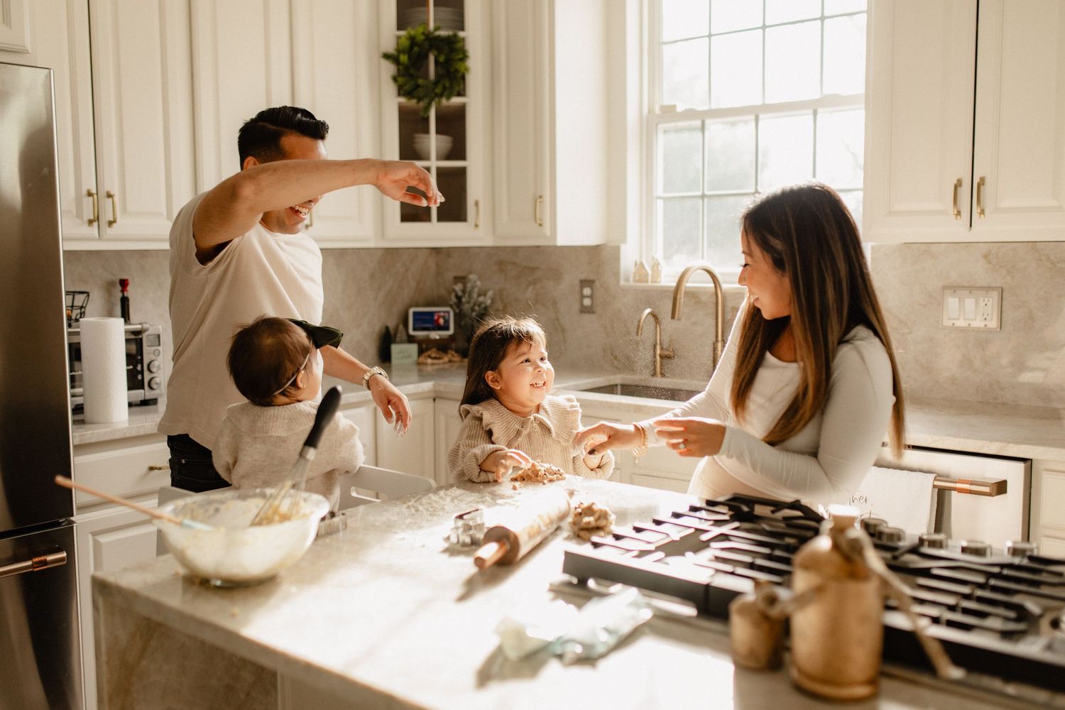 DC family Lifestyle Session baking in the kitchen in Montgomery County, MD.