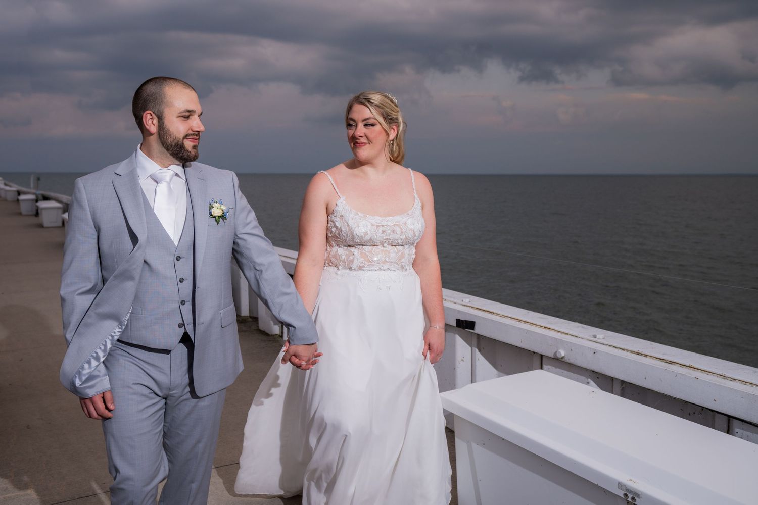 Newly married couple at the Grosse Pointe Yacht Club celebrating their wedding.