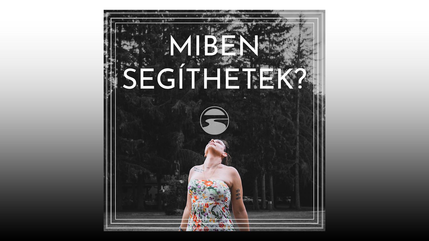Black and white poster design with text 'MIBEN SEGITHETEK?' against a gradient background.