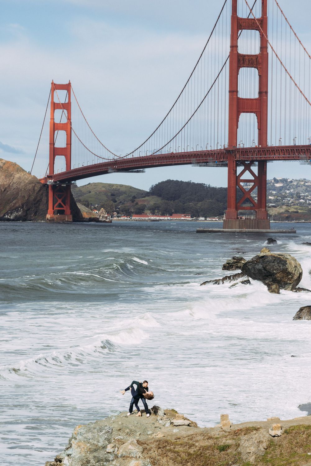 Dramatic Golden Gate Bridge engagement photo