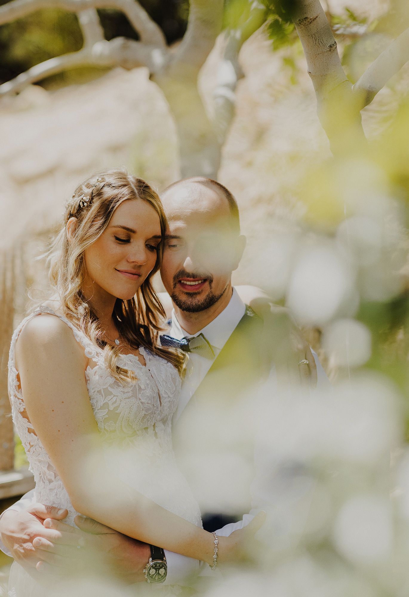 E Noelle Photography in-home wedding in Hidden Hills Los Angeles, blurry film aesthetic over detail shot of bride/groom