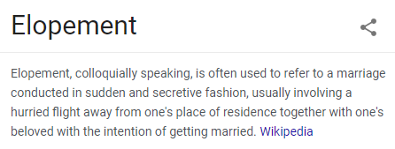 A screenshot of the definition of the word elopement.