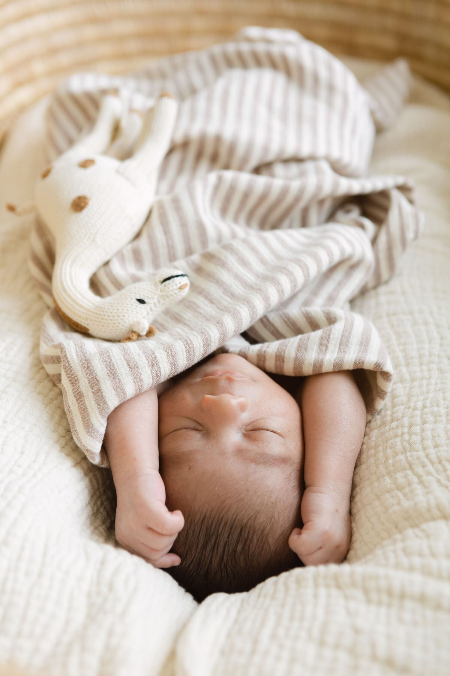 Adorable newborn peacefully sleeping during an intimate home session by NYC family photographer Paula Ortiz