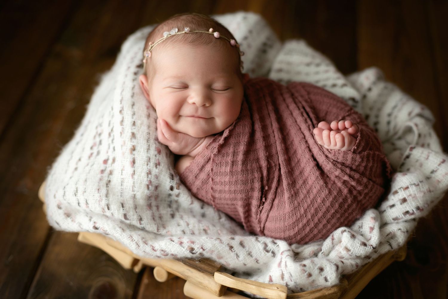 A newborn girl with a sweet grin. Greenville SC newborn photographer, Easley, SC newborn photographer, Upstate SC newborn