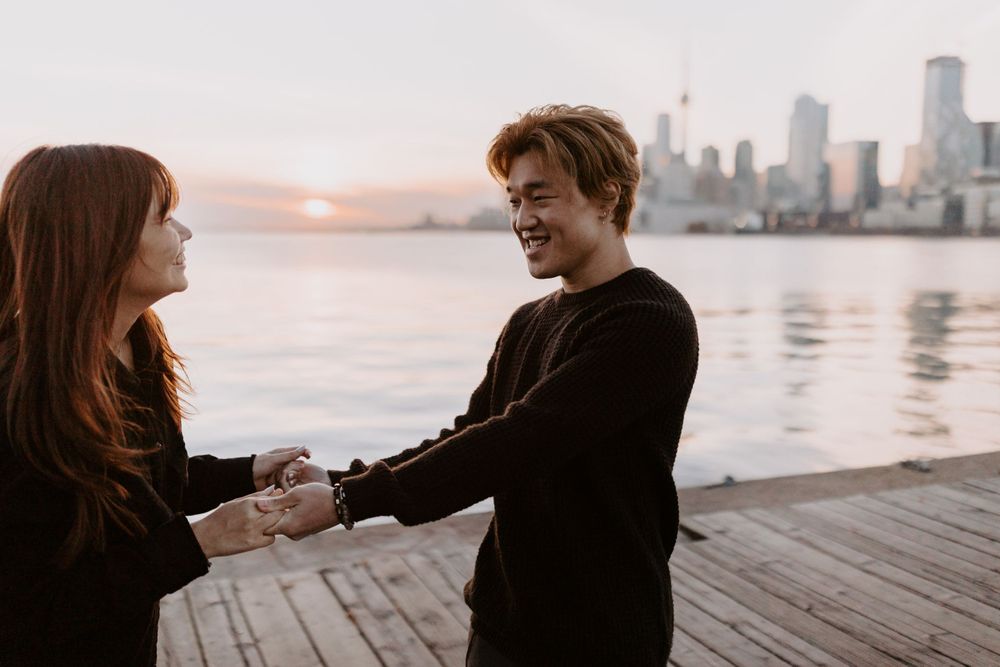 downtown toronto candid engagement photography cherry beach polson pier