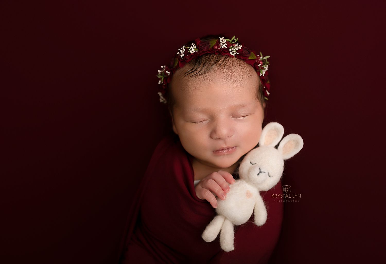 Baby sleeping so peacefully cuddling her baby bunny