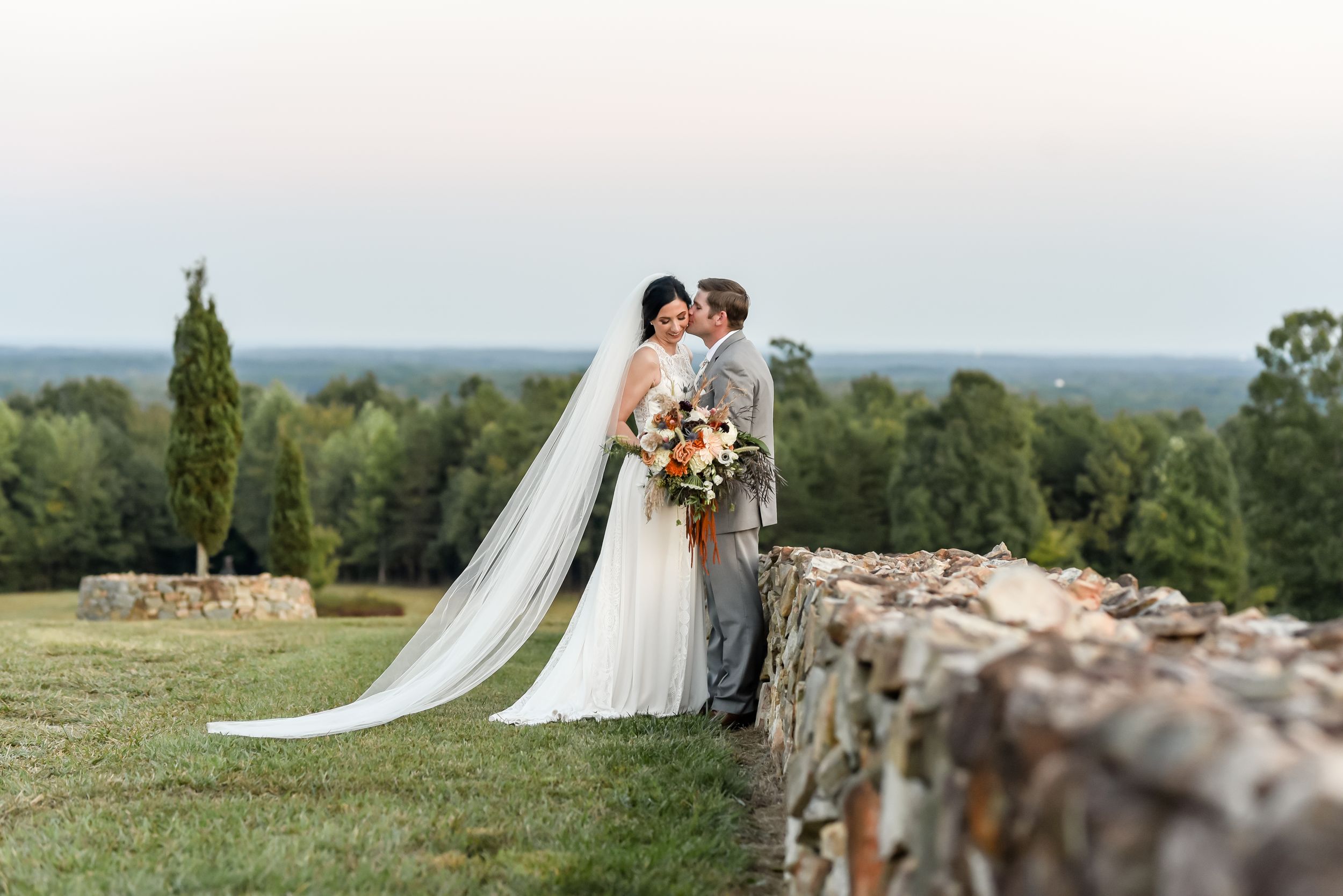 bride and groom mountain view
