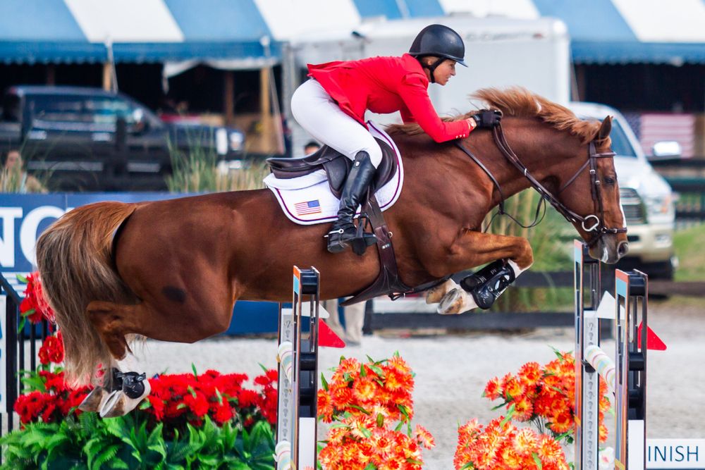 beezee madden jumping large international jump at hits Ocala horse show  captured by q2 photography