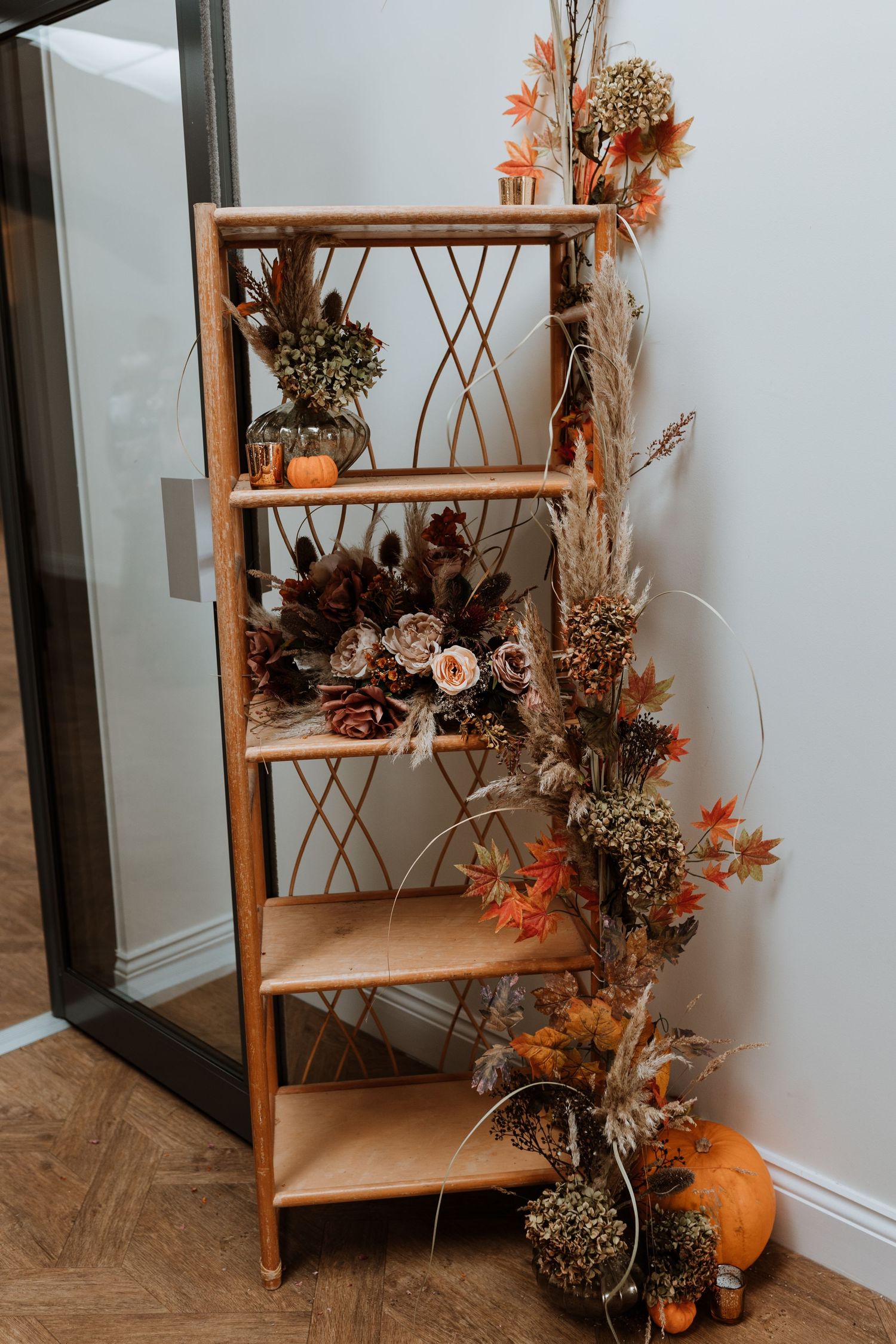 Autumnal pumpkin wedding decor at Malt House Barns