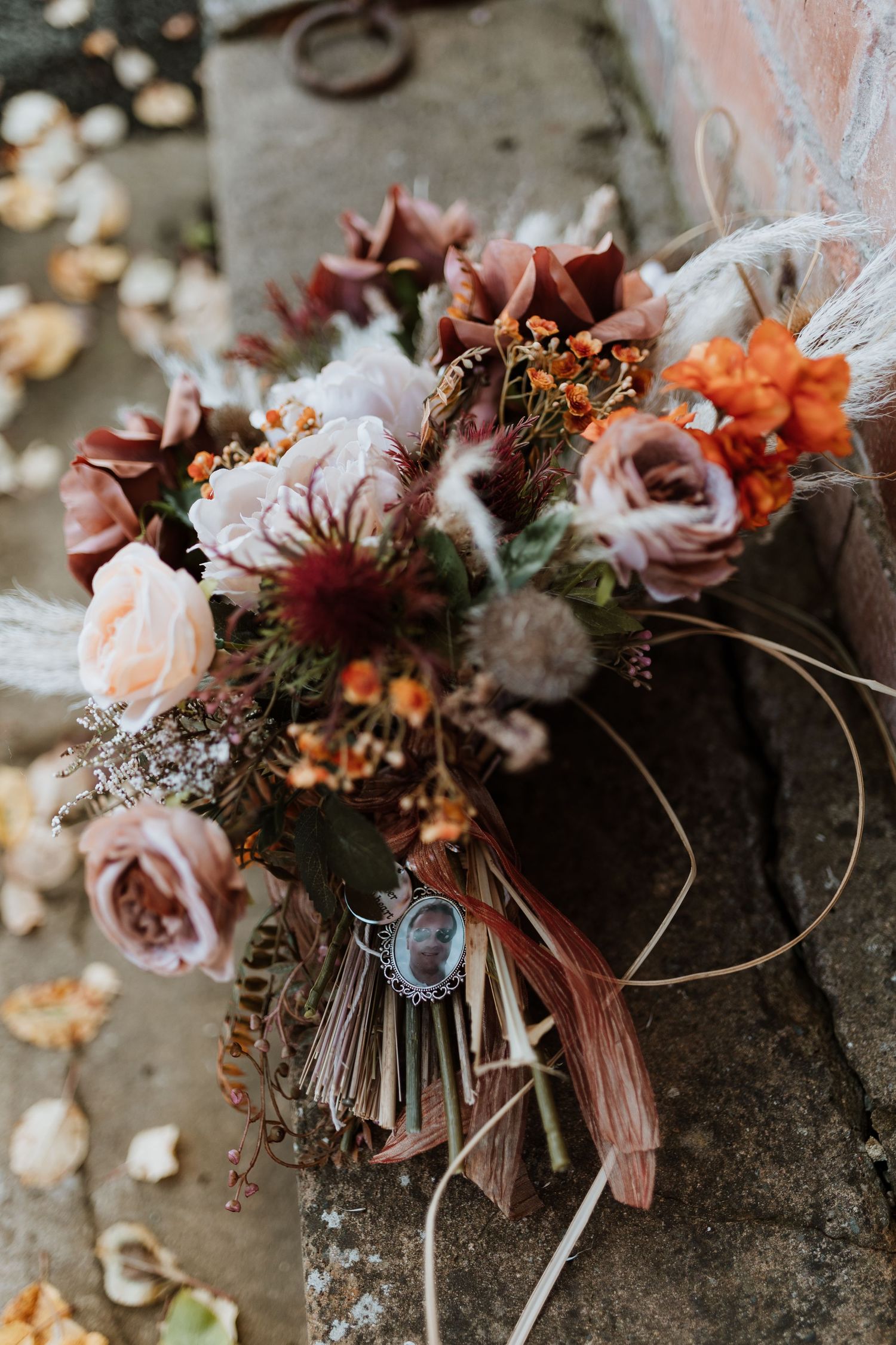 Autumn silk and false floral wedding bouquet