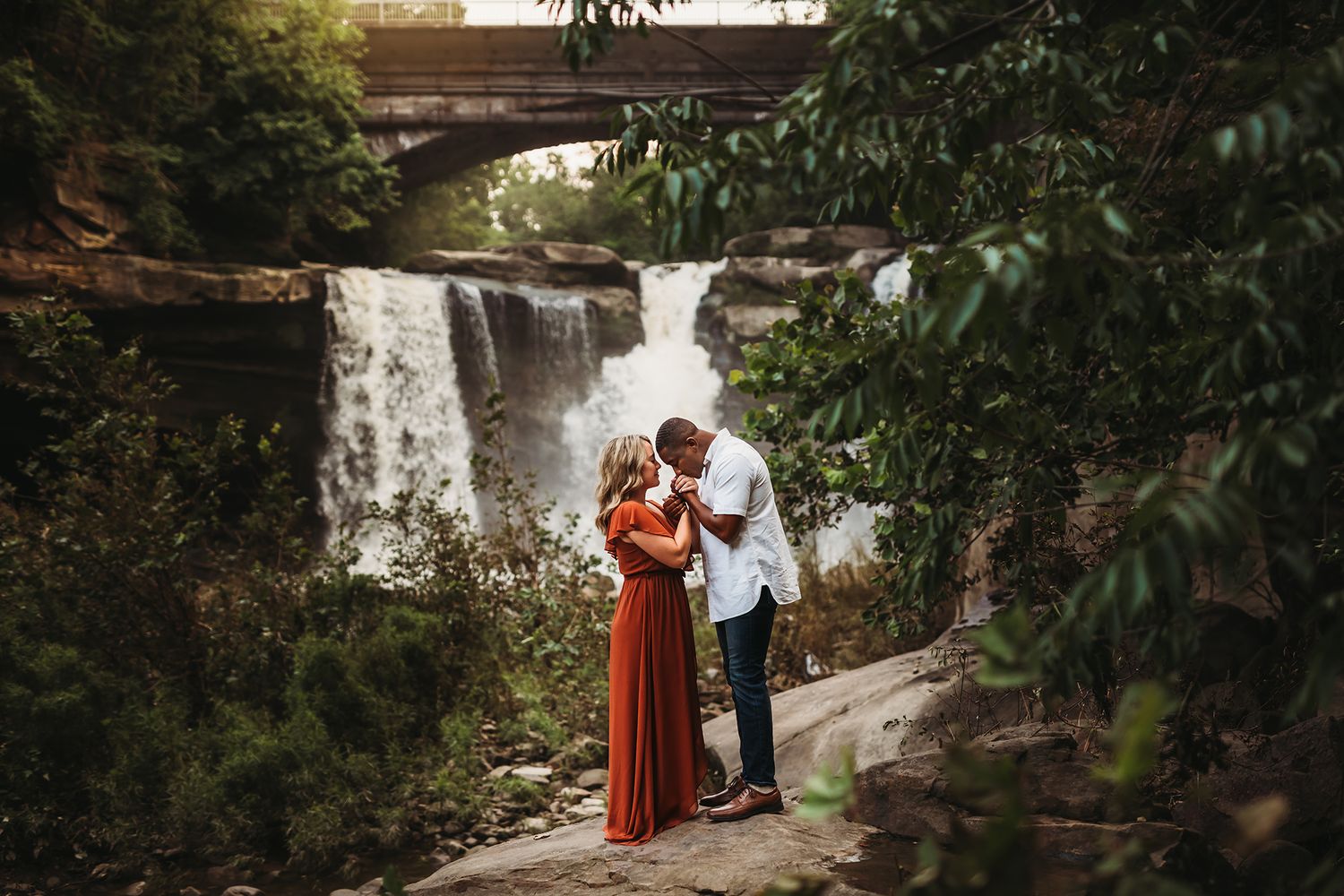 Couple at an Elyria Ohio waterfall Jessica Hepp Photography