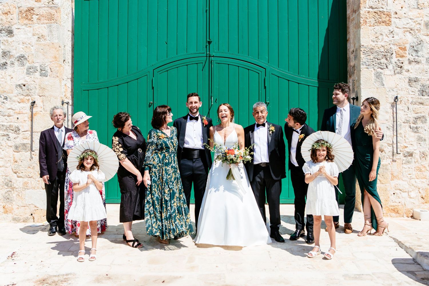 A fun group wedding photo in Italy.