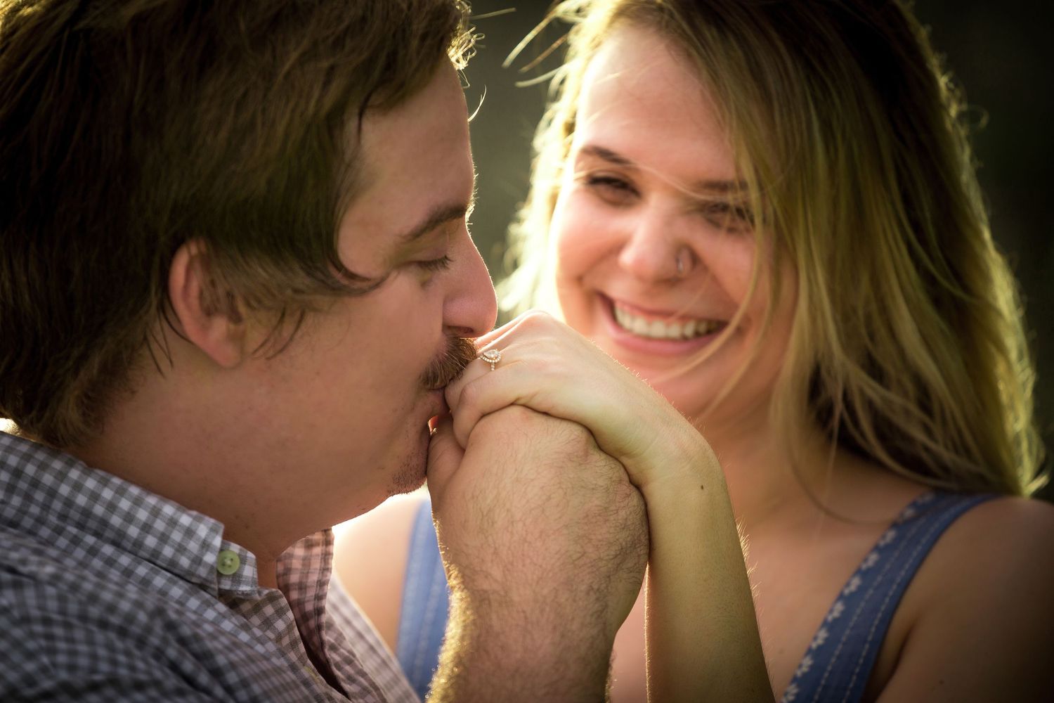 A man kissing his wife's hand.