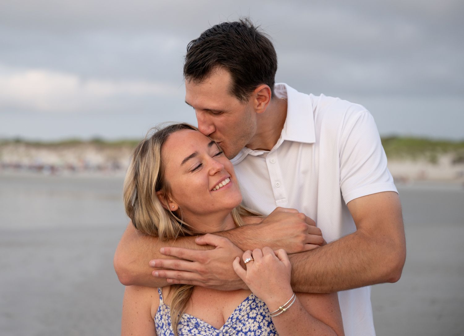 Cape Cod couple on their engagement session on Mayflower Beach